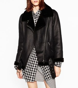 Zara + Faux Fur Collar Biker Jacket