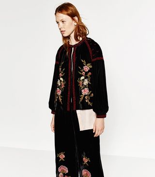 Zara + Embroidered Velvet Jacket