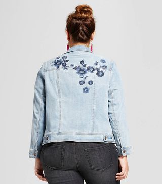 Ava & Viv + Medium Wash Embroidered Denim Jacket