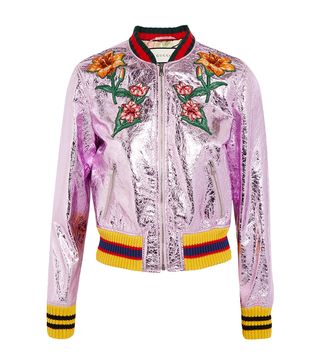 Gucci + Appliquéd Metallic Textured-Leather Bomber Jacket