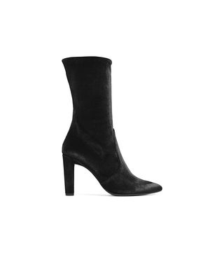 Stuart Weitzman + Clinger Booties in Stretch Velvet