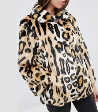 ASOS + Swing Coat in Leopard Faux Fur