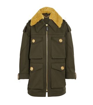 Burberry Prorsum + Oversized Shearling-Trimmed Cotton Parka