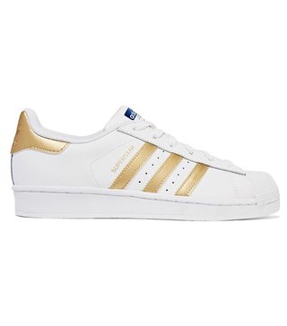 Adidas Originals + Superstar Metallic-Trimmed Leather Sneakers