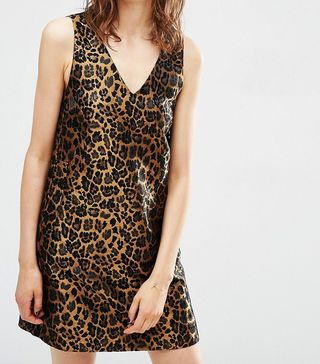 ASOS + Leopard Print Shift Dress in Jacquard Fabric