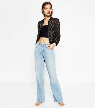 Zara + Bomber With Sheer Leaf Embroidery