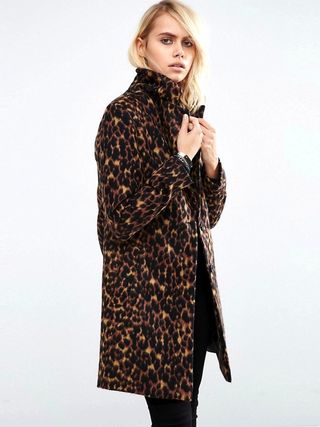 ASOS + Slim Coat In Leopard Print