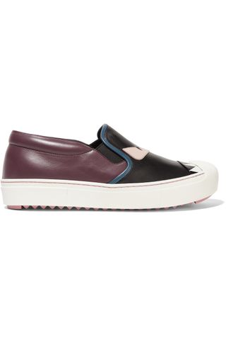 Fendi + Bag Bug Leather Slip-On Sneakers