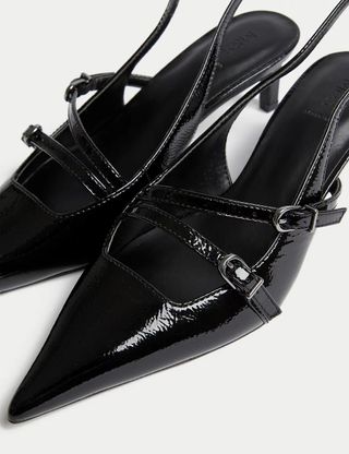 M&S Collection + Leather Buckle Kitten Heel Slingbacks