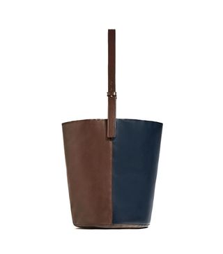 Zara + Contrast Leather Bucket Bag