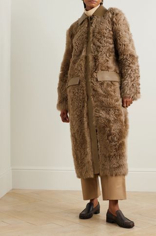 Toteme + Leather-Trimmed Shearling Coat