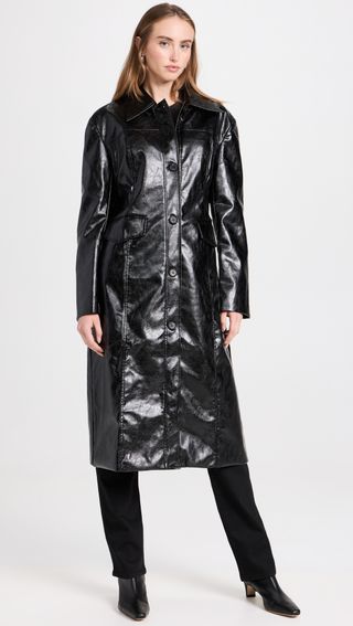 Moon River + Faux Leather Midi Coat