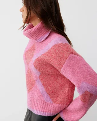 Oliver Bonas + Diamond Pink Roll Neck Knitted Jumper