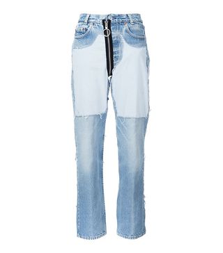 Off-White + Contrast Panel Boyfriend Jeans