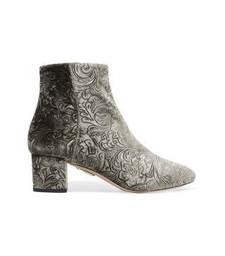 Aquazzura + Baroque Embossed Velvet Ankle Boots