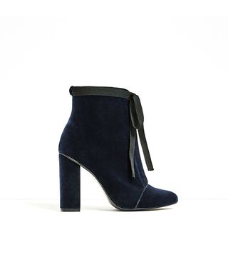 Zara + High Heel Velvet Ankle Boots