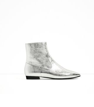Zara + Laminated Leather Ankle Boots
