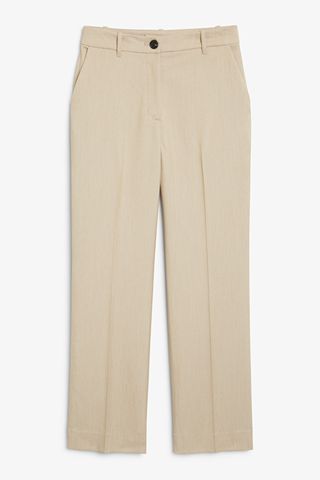 Monki + Beige Cropped Tailored Trousers