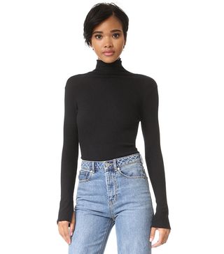 Enza Costa + Heather Rib Split Cuff Turtleneck