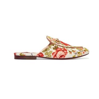 Gucci + Horsebit Detailed Floral Canvas Slippers
