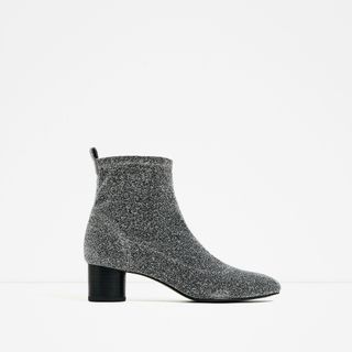 Zara + Shiny Sock Ankle Boots