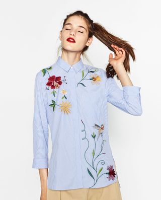 Zara + Embroidered Poplin Shirt