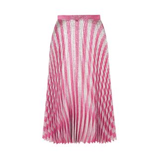 Gucci + Pleated Metallic Striped Stretch Silk Midi Skirt