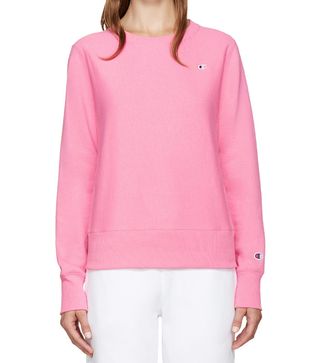 Champion + Reverse Weave Pink Small Logo Pullover