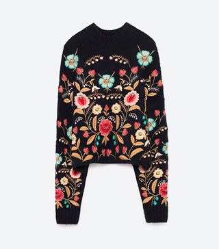 Zara + Floral Embroidered Sweater