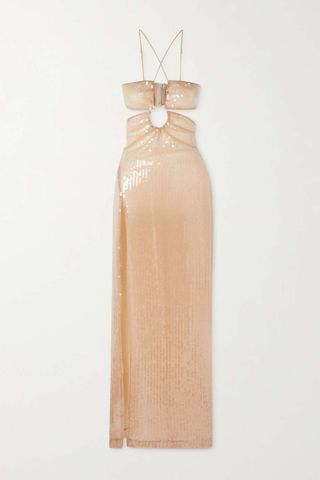 Nensi Dojaka + Cutout Open-Back Sequined Tulle Maxi Dress