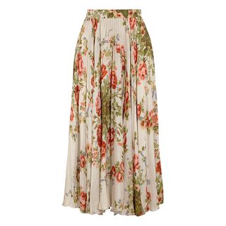 Gucci + Pleated Floral-Silk Skirt