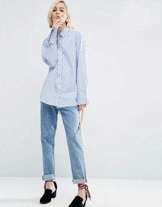 WAH London x ASOS + Stripe Oxford Shirt With Pearl Buttons