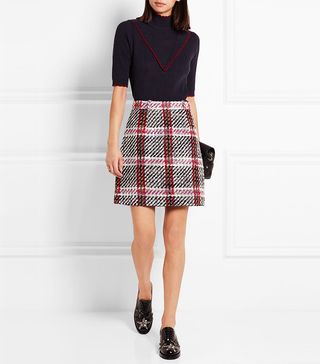 Carven + Tartan Bouclé-Tweed Mini Skirt
