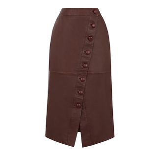 Warehouse + Leather Button Midi Skirt