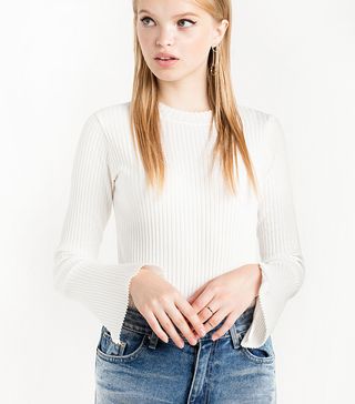 Pixie Market + White Skinny Ribbed Long Sleeve Top
