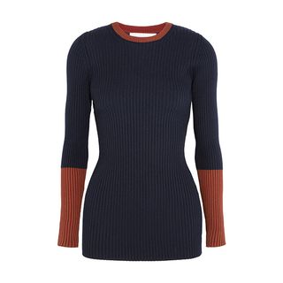Victoria Beckham + Two-Tone Ribbed Wool-Blend Sweater