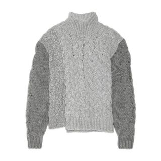Stella McCartney + Asymmetric Cable-Knit Wool-Blend Turtleneck Sweater