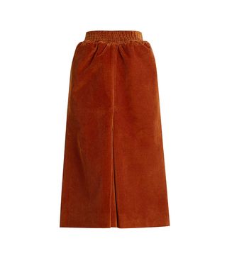 Balenciaga + Pleat-Front Corduroy Midi Skirt