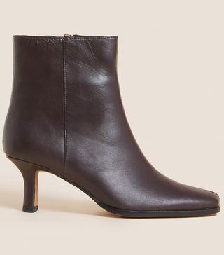 Autograph + Leather Kitten Heel Square Toe Ankle Boot
