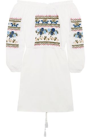 Needle & Thread + Off-the-Shoulder Embroidered Cotton-Poplin Mini Dress