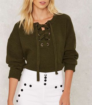 Nasty Gal + In the Thick of It Lace-Up Sweater