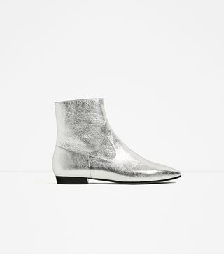 Zara + Laminated Leather Ankle Boots