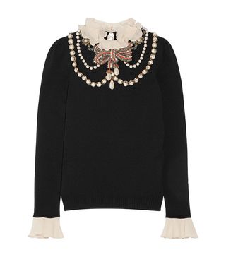 Gucci + Ruffle-Trimmed Embellished Wool-Blend Sweater