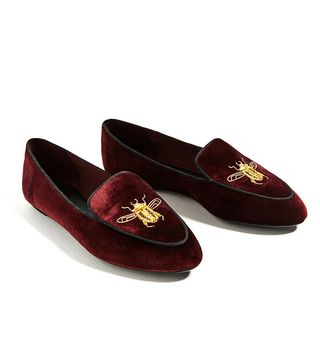 Zara + Flat Velvet Shoes With Embroidery Detail