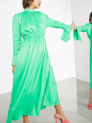 ASOS Edition + Oversized Maxi Dress With Drawstring Detail in Green