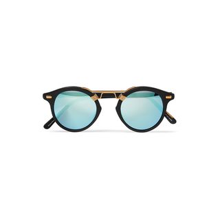 Krewe + St. Louis Round-Frame Acetate and Gold-Tone Mirrored Sunglasses