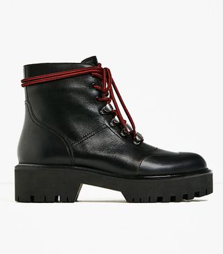 Zara + Leather Ankle Boots With Track Sole