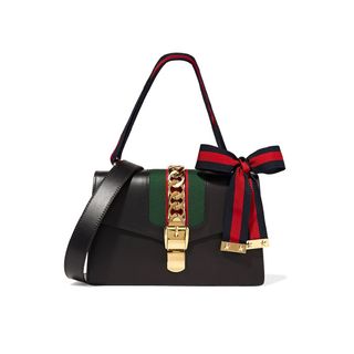 Gucci + Sylvie Canvas-Paneled Leather Shoulder Bag