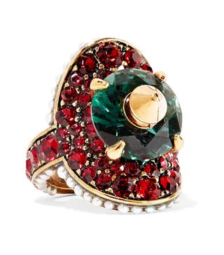 Gucci + Gold-plated Swarovski Crystal and Faux Pearl Ring