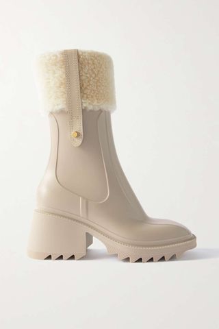 Chloé + Betty Shearling-Trimmed Rubber Ankle Boots
